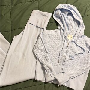 Pink Rose Light Blue Cable Knit Hoodie